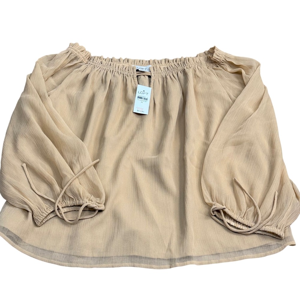 LOFT Off The Shoulder Blouse Womens Size M Beige Romantic Peasant Coquette